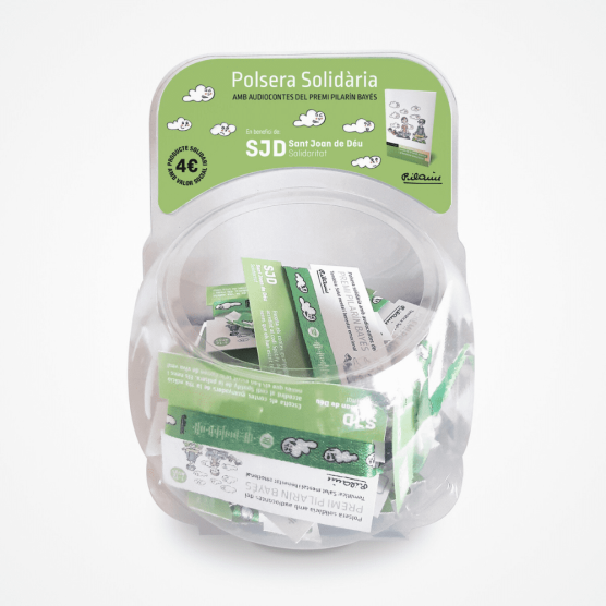 Expositor de 30 pulseras de audiocuentos | Cesión de producto solidario